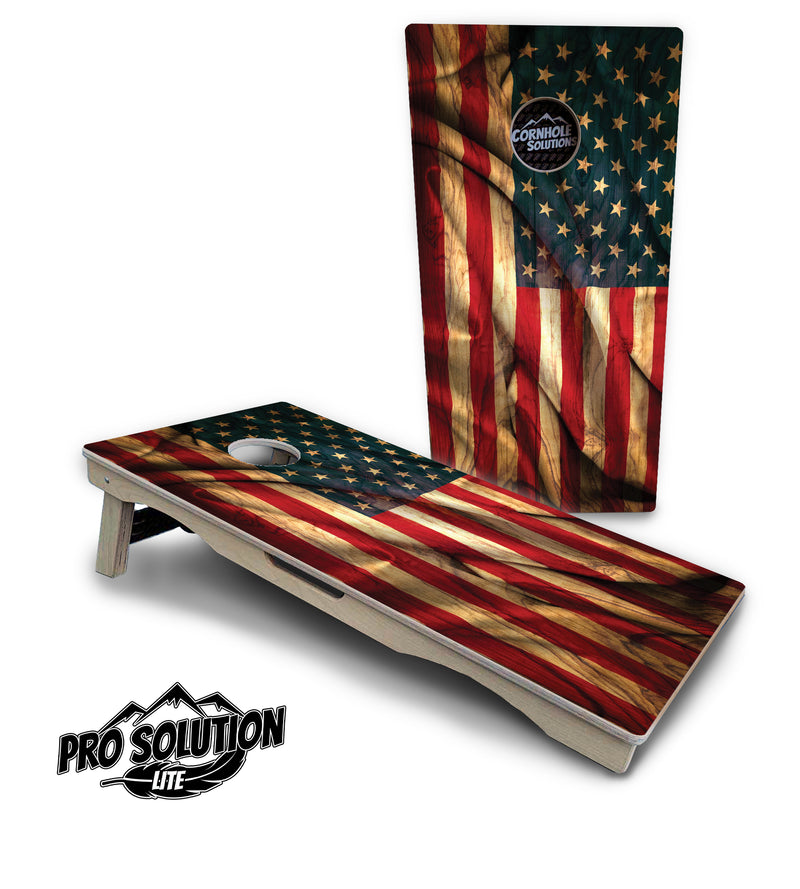 Pro Solution Lite - USA Wood Flag Color - Professional Tournament Cornhole Boards 3/4" Baltic Birch - Zero Bounce Zero Movement Vertical Interlocking Braces for Extra Weight & Stability +Double Thick Legs +Airmail Blocker