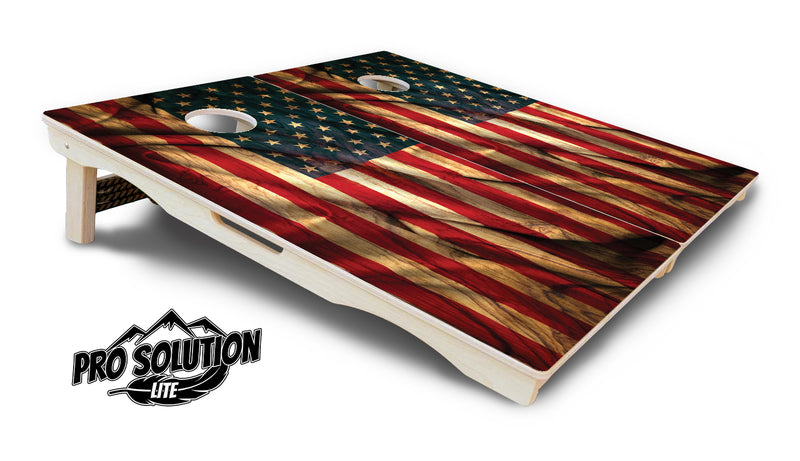 Pro Solution Lite - USA Wood Flag Color - Professional Tournament Cornhole Boards 3/4" Baltic Birch - Zero Bounce Zero Movement Vertical Interlocking Braces for Extra Weight & Stability +Double Thick Legs +Airmail Blocker