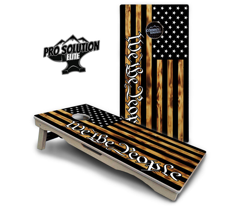 Pro Solution Elite - We The People USA Flag - Professional Tournament Cornhole Boards 3/4" Baltic Birch - Zero Bounce Zero Movement Vertical Interlocking Braces for Extra Weight & Stability +Double Thick Legs +Airmail Blocker