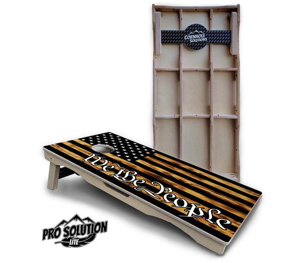 Pro Solution Lite - We The People USA Flag Design - Professional Tournament Cornhole Boards 3/4" Baltic Birch - Zero Bounce Zero Movement Vertical Interlocking Braces for Extra Weight & Stability +Double Thick Legs +Airmail Blocker (Copy)