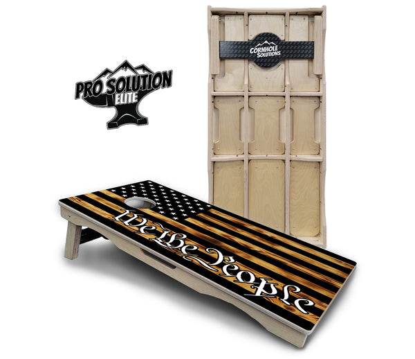 Pro Solution Elite - We The People USA Flag - Professional Tournament Cornhole Boards 3/4" Baltic Birch - Zero Bounce Zero Movement Vertical Interlocking Braces for Extra Weight & Stability +Double Thick Legs +Airmail Blocker