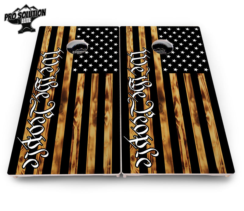 Pro Solution Elite - We The People USA Flag - Professional Tournament Cornhole Boards 3/4" Baltic Birch - Zero Bounce Zero Movement Vertical Interlocking Braces for Extra Weight & Stability +Double Thick Legs +Airmail Blocker