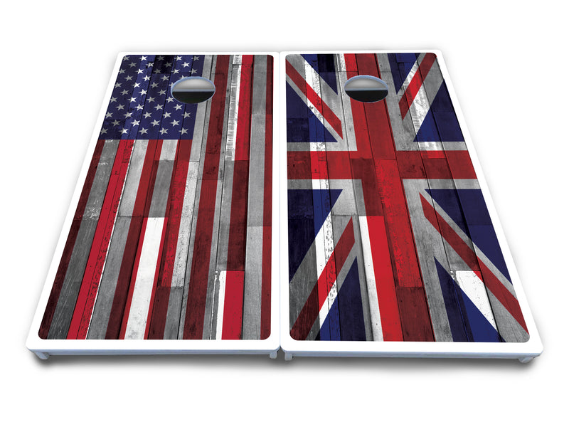 Waterproof - USA / Canada / Union Jack Plank Flag Design Options - All Weather Boards "Outdoor Solution" 18mm(3/4")Direct UV Printed - Regulation 2' by 4' Cornhole Boards (Set of 2 Boards) Double Thick Legs, with Leg Brace & Dual Support Braces!