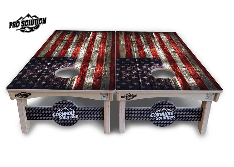 Pro Solution Lite - Distressed Flag - Professional Tournament Cornhole Boards 3/4" Baltic Birch - Zero Bounce Zero Movement Vertical Interlocking Braces for Extra Weight & Stability +Double Thick Legs +Airmail Blocker