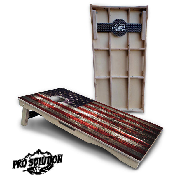 Pro Solution Lite - Distressed Flag - Professional Tournament Cornhole Boards 3/4" Baltic Birch - Zero Bounce Zero Movement Vertical Interlocking Braces for Extra Weight & Stability +Double Thick Legs +Airmail Blocker