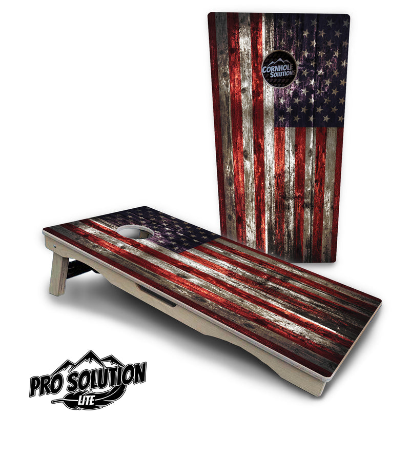 Pro Solution Lite - Distressed Flag - Professional Tournament Cornhole Boards 3/4" Baltic Birch - Zero Bounce Zero Movement Vertical Interlocking Braces for Extra Weight & Stability +Double Thick Legs +Airmail Blocker