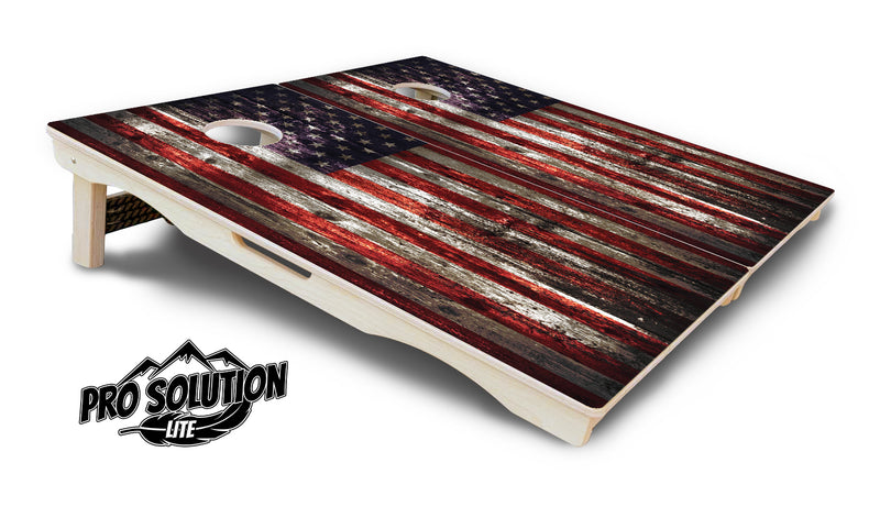 Pro Solution Lite - Distressed Flag - Professional Tournament Cornhole Boards 3/4" Baltic Birch - Zero Bounce Zero Movement Vertical Interlocking Braces for Extra Weight & Stability +Double Thick Legs +Airmail Blocker