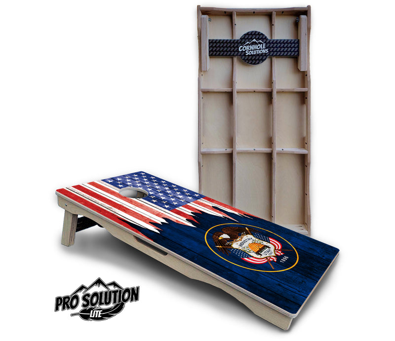 Pro Solution Lite - State Flag Designs South Dakota to Wyoming - Professional Tournament Cornhole Boards 3/4" Baltic Birch - Zero Bounce Zero Movement Vertical Interlocking Braces for Extra Weight & Stability +Double Thick Legs +Airmail Blocker