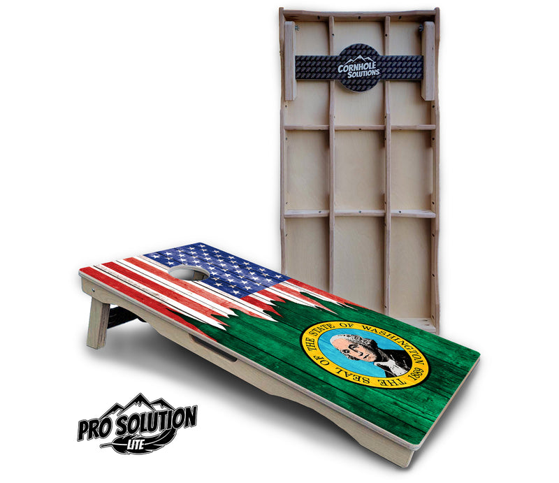 Pro Solution Lite - State Flag Designs South Dakota to Wyoming - Professional Tournament Cornhole Boards 3/4" Baltic Birch - Zero Bounce Zero Movement Vertical Interlocking Braces for Extra Weight & Stability +Double Thick Legs +Airmail Blocker