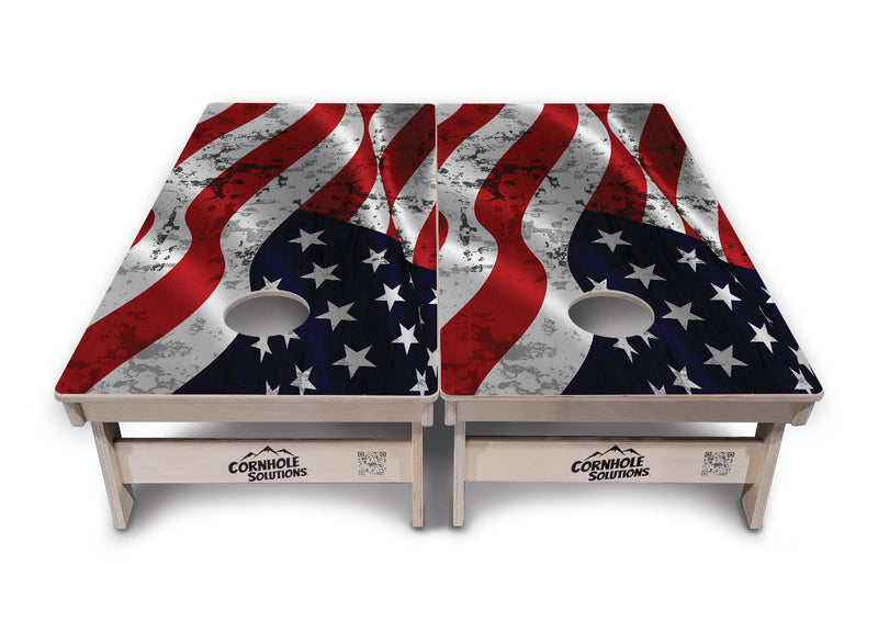 Tournament Boards - USA Wavy Flag - Professional Tournament 2'x4' Regulation Cornhole Set - 3/4″ Baltic Birch + UV Direct Print + UV Clear Coat