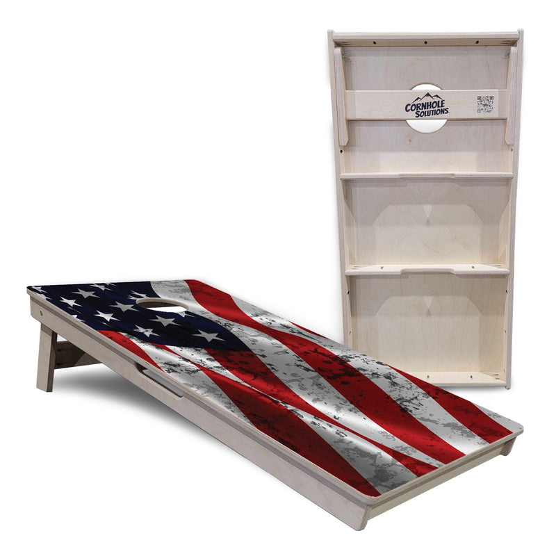 Tournament Boards - USA Wavy Flag - Professional Tournament 2'x4' Regulation Cornhole Set - 3/4″ Baltic Birch + UV Direct Print + UV Clear Coat