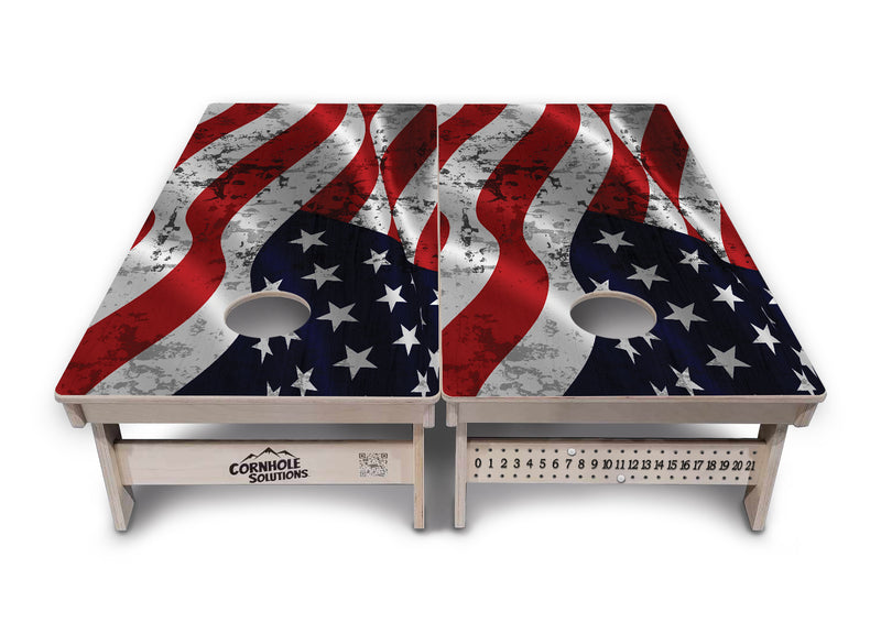 Tournament Boards - USA Wavy Flag - Professional Tournament 2'x4' Regulation Cornhole Set - 3/4″ Baltic Birch + UV Direct Print + UV Clear Coat