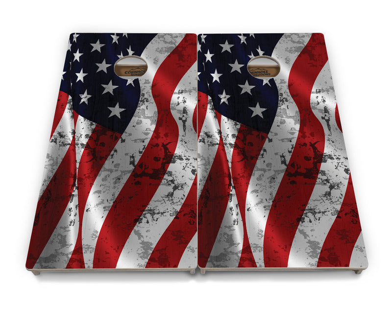 Tournament Boards - USA Wavy Flag - Professional Tournament 2'x4' Regulation Cornhole Set - 3/4″ Baltic Birch + UV Direct Print + UV Clear Coat