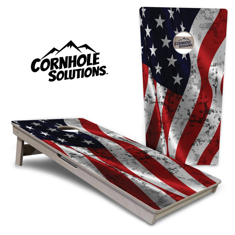 Tournament Boards - USA Wavy Flag - Professional Tournament 2'x4' Regulation Cornhole Set - 3/4″ Baltic Birch + UV Direct Print + UV Clear Coat