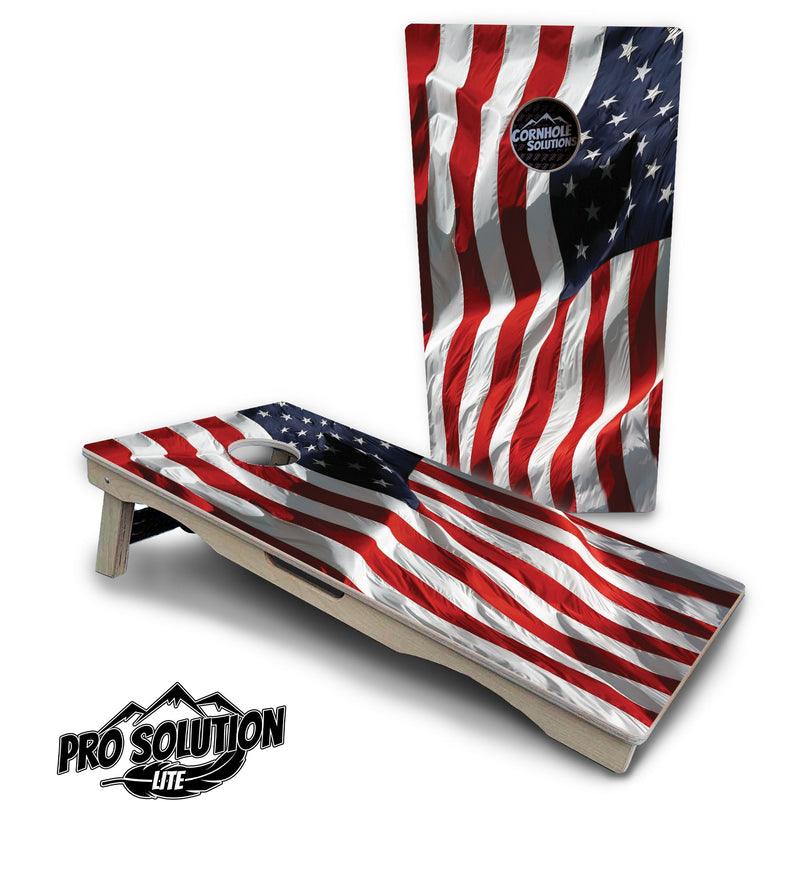 Pro Solution Elite - Waving Flag - Professional Tournament Cornhole Boards 3/4" Baltic Birch - Zero Bounce Zero Movement Vertical Interlocking Braces for Extra Weight & Stability +Double Thick Legs +Airmail Blocker