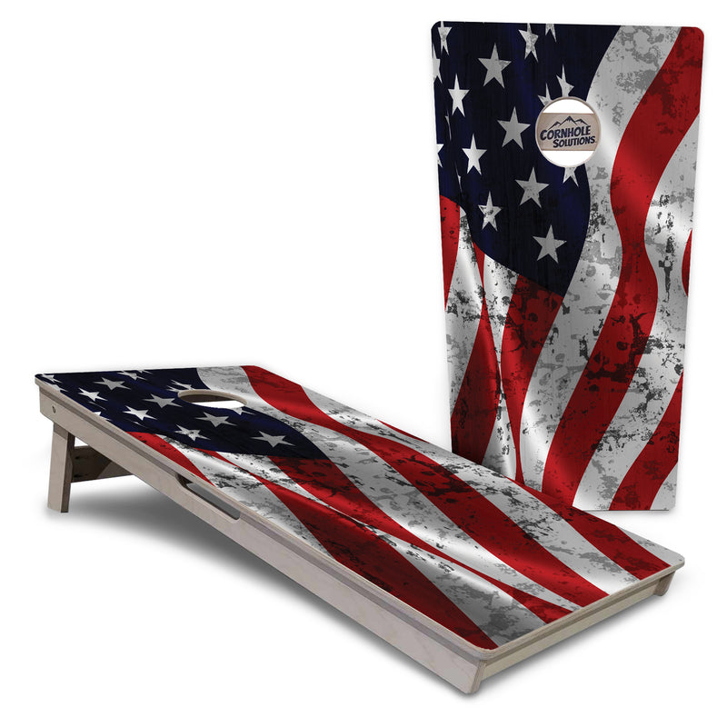 Tournament Boards - USA Wavy Flag - Professional Tournament 2'x4' Regulation Cornhole Set - 3/4″ Baltic Birch + UV Direct Print + UV Clear Coat