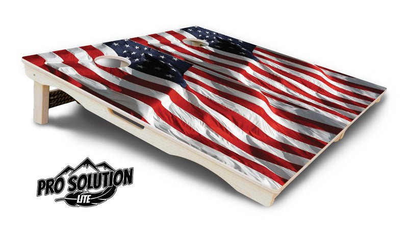 Pro Solution Elite - Waving Flag - Professional Tournament Cornhole Boards 3/4" Baltic Birch - Zero Bounce Zero Movement Vertical Interlocking Braces for Extra Weight & Stability +Double Thick Legs +Airmail Blocker