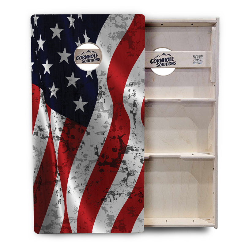 Tournament Boards - USA Wavy Flag - Professional Tournament 2'x4' Regulation Cornhole Set - 3/4″ Baltic Birch + UV Direct Print + UV Clear Coat