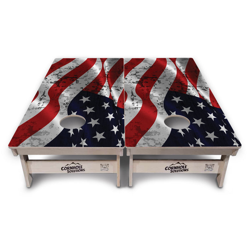 Tournament Boards - Wavy Distressed Flag - Professional Tournament 2'x4' Regulation Cornhole Set - 3/4″ Baltic Birch - UV Direct Print + UV Clear Coat