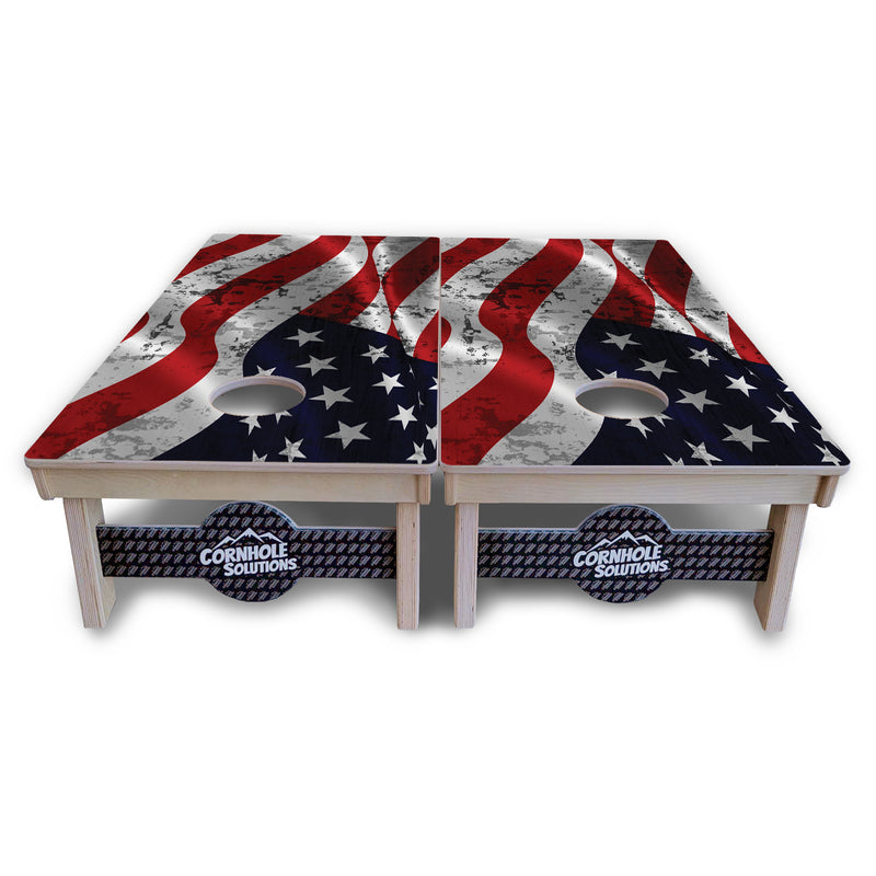 Tournament Boards - Wavy Distressed Flag - Professional Tournament 2'x4' Regulation Cornhole Set - 3/4″ Baltic Birch - UV Direct Print + UV Clear Coat