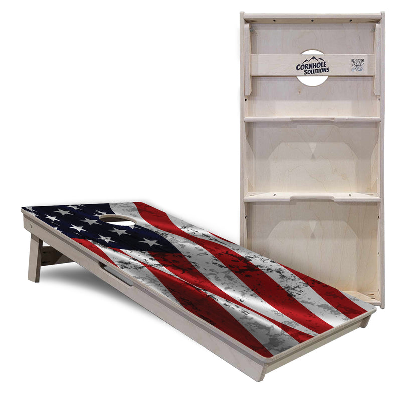 Tournament Boards - Wavy Distressed Flag - Professional Tournament 2'x4' Regulation Cornhole Set - 3/4″ Baltic Birch - UV Direct Print + UV Clear Coat