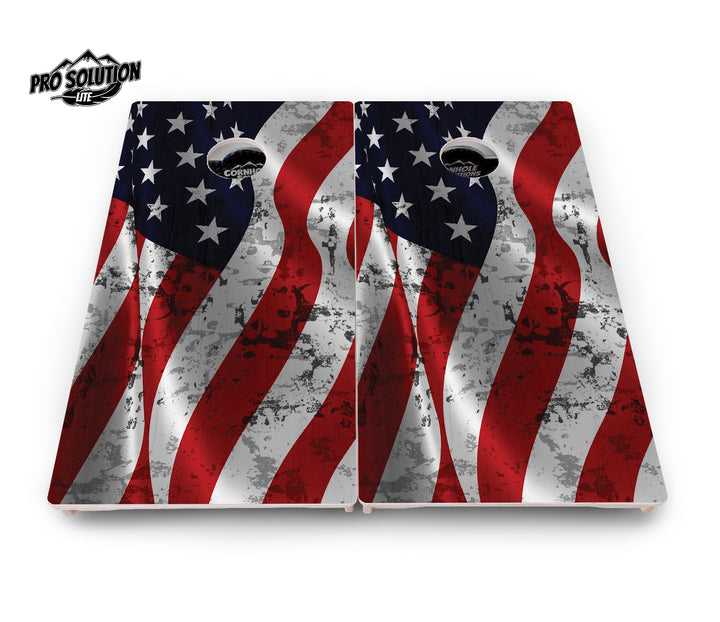 Wavy Distressed Flag Cornhole Boards - Pro Solution Lite Series
