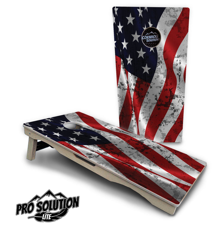 Wavy Distressed Flag Cornhole Boards - Pro Solution Lite Series