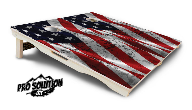 Pro Solution Lite - Wavy Distressed Flag - Professional Tournament Cornhole Boards 3/4" Baltic Birch - Zero Bounce Zero Movement Vertical Interlocking Braces for Extra Weight & Stability +Double Thick Legs +Airmail Blocker