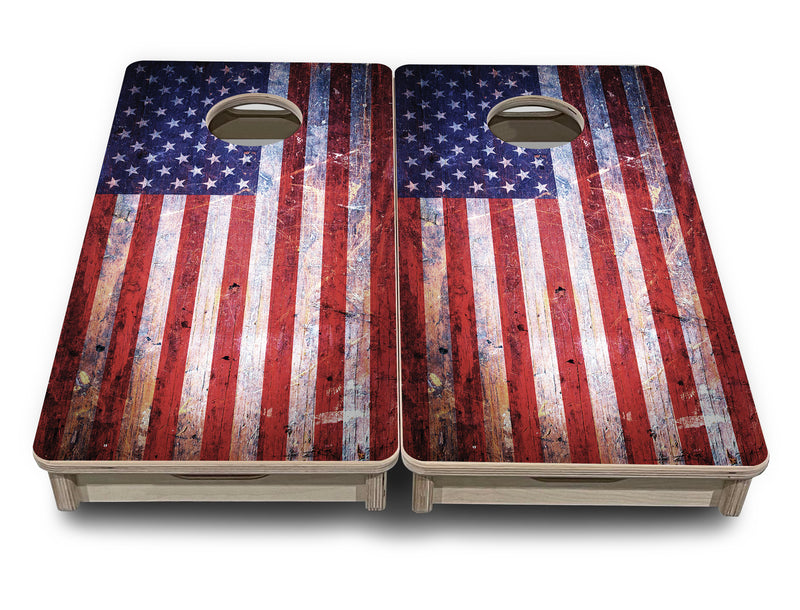 Mini 12" by 24" Cornhole Boards - 4" holes - Weathered Flag Design - 18mm(3/4″) Baltic Birch