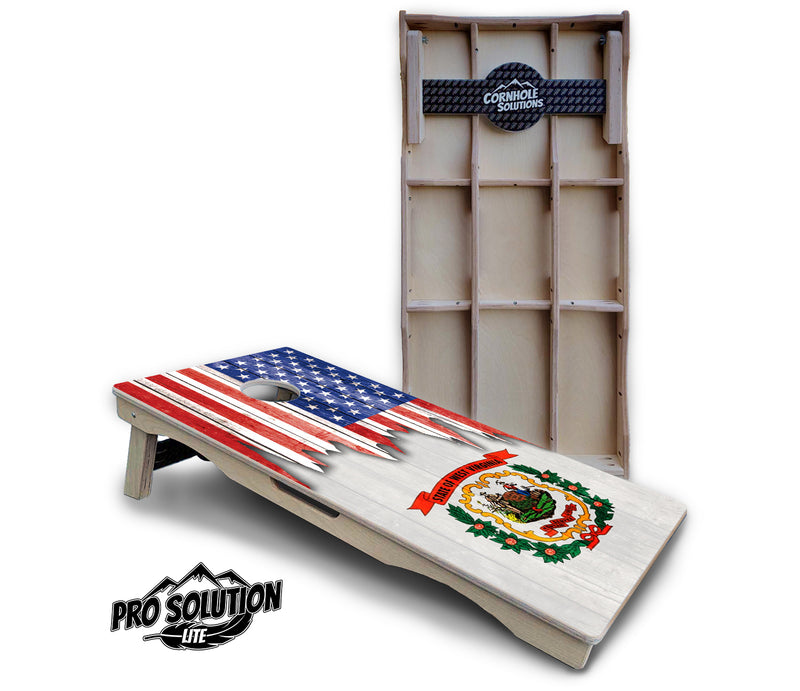 Pro Solution Lite - State Flag Designs South Dakota to Wyoming - Professional Tournament Cornhole Boards 3/4" Baltic Birch - Zero Bounce Zero Movement Vertical Interlocking Braces for Extra Weight & Stability +Double Thick Legs +Airmail Blocker