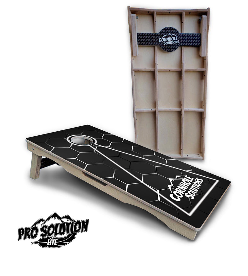 Pro Solution Lite - Glow Hole Black Color Options - Professional Tournament Cornhole Boards 3/4" Baltic Birch - Zero Bounce Zero Movement Vertical Interlocking Braces for Extra Weight & Stability +Double Thick Legs +Airmail Blocker