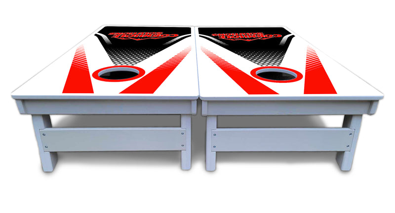 Waterproof - Red & Black CS Logo Design - All Weather Boards "Outdoor Solution" 18mm(3/4")Direct UV Printed - Regulation 2' by 4' Cornhole Boards (Set of 2 Boards) Double Thick Legs, with Leg Brace & Dual Support Braces!