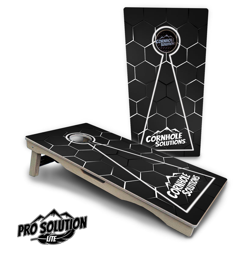 Pro Solution Lite - Glow Hole Black Color Options - Professional Tournament Cornhole Boards 3/4" Baltic Birch - Zero Bounce Zero Movement Vertical Interlocking Braces for Extra Weight & Stability +Double Thick Legs +Airmail Blocker