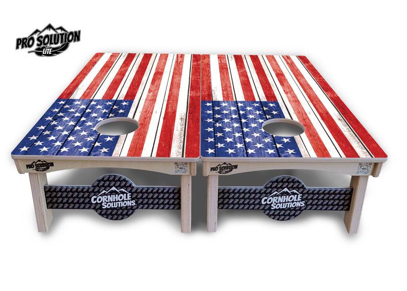 Pro Solution Elite - Whitewashed Flag - Professional Tournament Cornhole Boards 3/4" Baltic Birch - Zero Bounce Zero Movement Vertical Interlocking Braces for Extra Weight & Stability +Double Thick Legs +Airmail Blocker