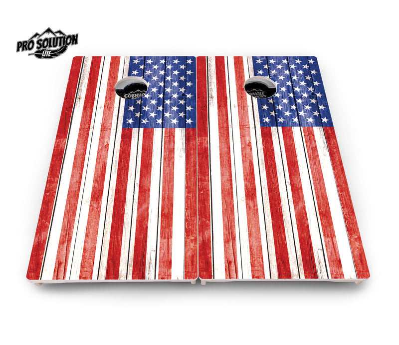 Pro Solution Elite - Whitewashed Flag - Professional Tournament Cornhole Boards 3/4" Baltic Birch - Zero Bounce Zero Movement Vertical Interlocking Braces for Extra Weight & Stability +Double Thick Legs +Airmail Blocker