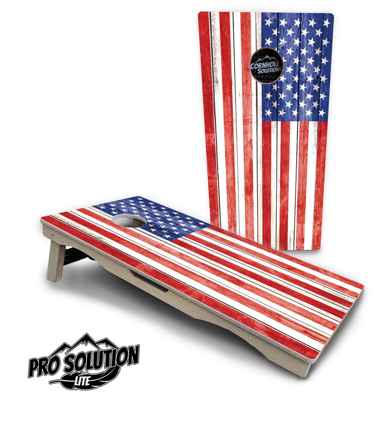 Pro Solution Elite - Whitewashed Flag - Professional Tournament Cornhole Boards 3/4" Baltic Birch - Zero Bounce Zero Movement Vertical Interlocking Braces for Extra Weight & Stability +Double Thick Legs +Airmail Blocker