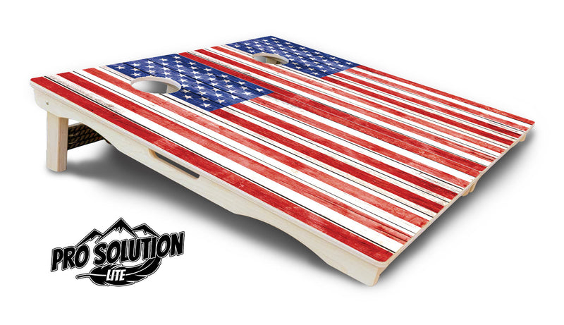 Pro Solution Elite - Whitewashed Flag - Professional Tournament Cornhole Boards 3/4" Baltic Birch - Zero Bounce Zero Movement Vertical Interlocking Braces for Extra Weight & Stability +Double Thick Legs +Airmail Blocker