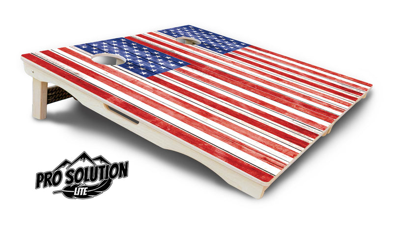 Pro Solution Lite - Whitewashed Flag - Professional Tournament Cornhole Boards 3/4" Baltic Birch - Zero Bounce Zero Movement Vertical Interlocking Braces for Extra Weight & Stability +Double Thick Legs +Airmail Blocker