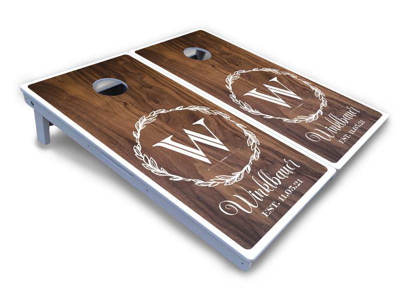 Waterproof - Wreath Design - All Weather Boards "Outdoor Solution" 18mm(3/4")Direct UV Printed - Regulation 2' by 4' Cornhole Boards (Set of 2 Boards) Double Thick Legs, with Leg Brace & Dual Support Braces!