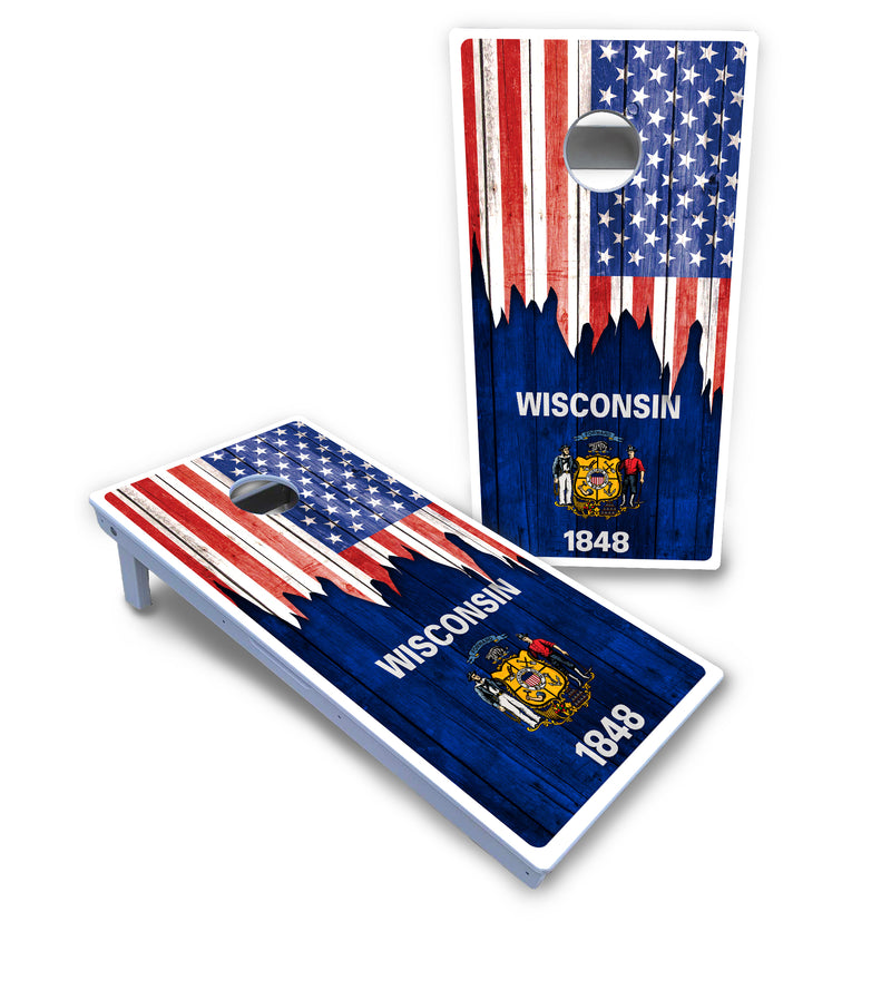 Waterproof - State Flag Designs South Dakota to Wyoming - All Weather Boards "Outdoor Solution" 18mm(3/4")Direct UV Printed - Regulation 2' by 4' Cornhole Boards (Set of 2 Boards) Double Thick Legs, with Leg Brace & Dual Support Braces!