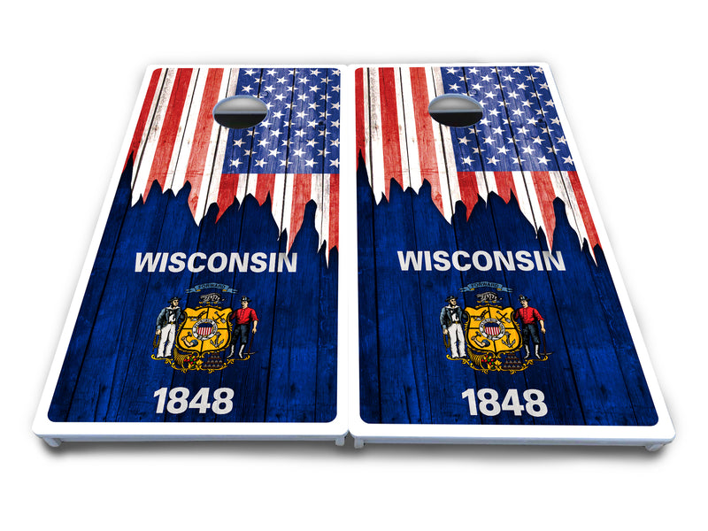 Waterproof - State Flag Designs South Dakota to Wyoming - All Weather Boards "Outdoor Solution" 18mm(3/4")Direct UV Printed - Regulation 2' by 4' Cornhole Boards (Set of 2 Boards) Double Thick Legs, with Leg Brace & Dual Support Braces!