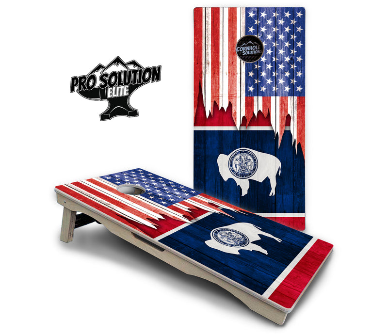 Pro Solution Elite - State Flag Designs South Dakota to Wyoming - Professional Tournament Cornhole Boards 3/4" Baltic Birch - Zero Bounce Zero Movement Vertical Interlocking Braces for Extra Weight & Stability +Double Thick Legs +Airmail Blocker