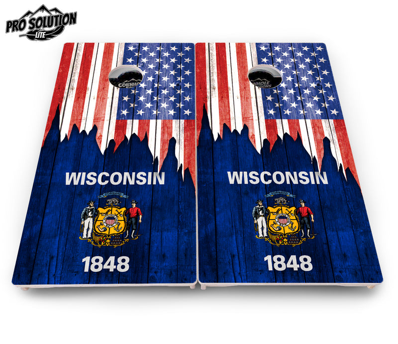 Pro Solution Lite - State Flag Designs South Dakota to Wyoming - Professional Tournament Cornhole Boards 3/4" Baltic Birch - Zero Bounce Zero Movement Vertical Interlocking Braces for Extra Weight & Stability +Double Thick Legs +Airmail Blocker