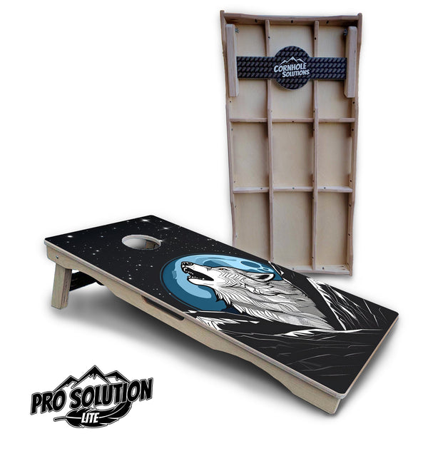 Pro Solution Elite - Wolf Howling - Professional Tournament Cornhole Boards 3/4" Baltic Birch - Zero Bounce Zero Movement Vertical Interlocking Braces for Extra Weight & Stability +Double Thick Legs +Airmail Blocker