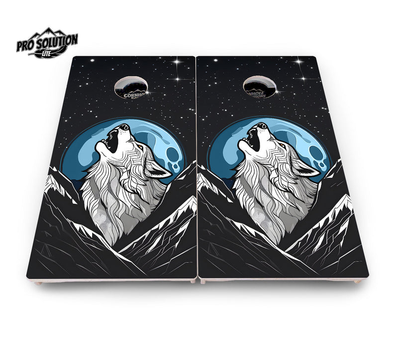 Pro Solution Elite - Wolf Howling - Professional Tournament Cornhole Boards 3/4" Baltic Birch - Zero Bounce Zero Movement Vertical Interlocking Braces for Extra Weight & Stability +Double Thick Legs +Airmail Blocker