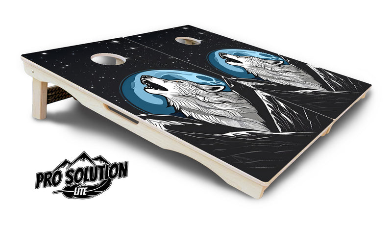 Pro Solution Lite - Wolf Howling - Professional Tournament Cornhole Boards 3/4" Baltic Birch - Zero Bounce Zero Movement Vertical Interlocking Braces for Extra Weight & Stability +Double Thick Legs +Airmail Blocker