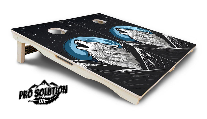 Pro Solution Elite - Wolf Howling - Professional Tournament Cornhole Boards 3/4" Baltic Birch - Zero Bounce Zero Movement Vertical Interlocking Braces for Extra Weight & Stability +Double Thick Legs +Airmail Blocker