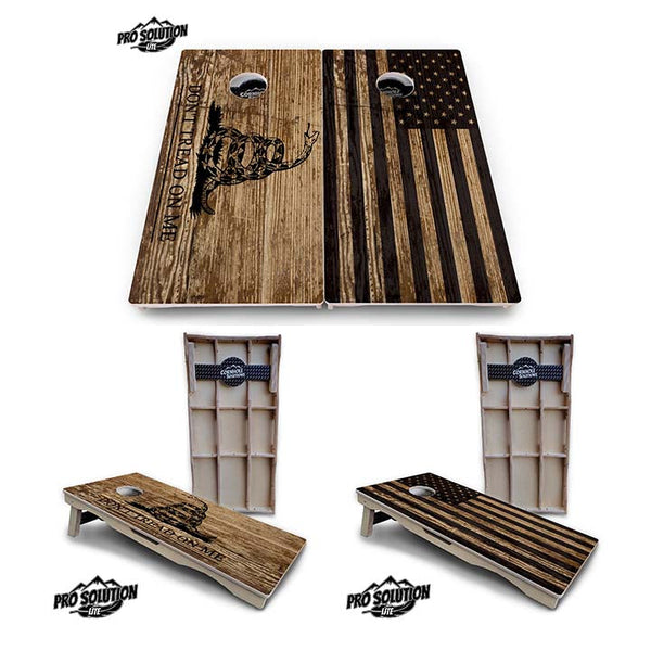 Pro Solution Elite - Wood Flag & Don't Tread On Me Design Options - Professional Tournament Cornhole Boards 3/4" Baltic Birch - Zero Bounce Zero Movement Vertical Interlocking Braces for Extra Weight & Stability +Double Thick Legs +Airmail Blocker