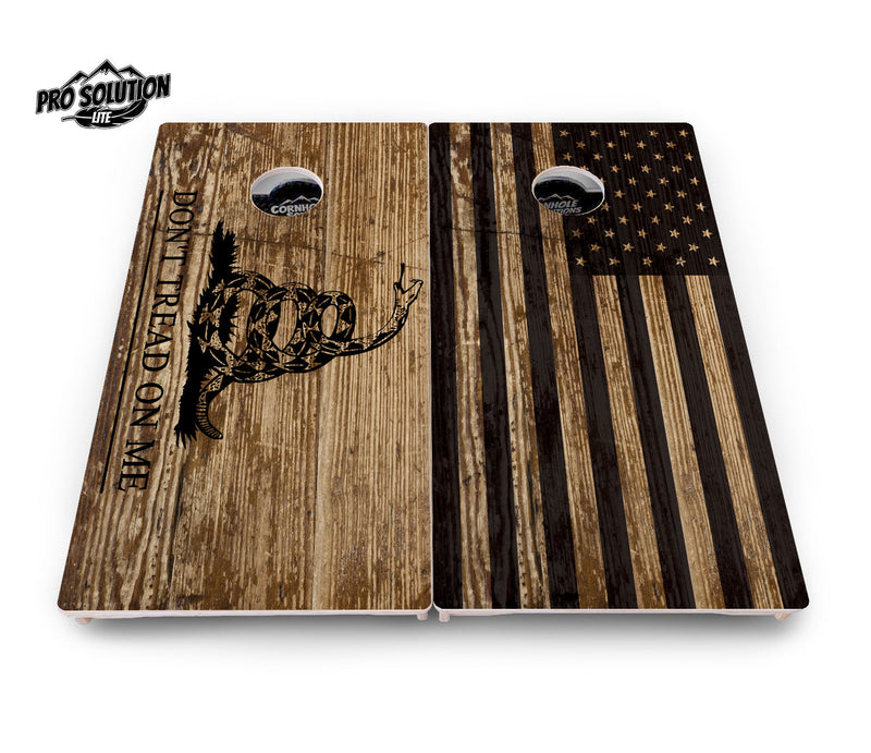 Pro Solution Elite - Wood Flag & Don't Tread On Me Design Options - Professional Tournament Cornhole Boards 3/4" Baltic Birch - Zero Bounce Zero Movement Vertical Interlocking Braces for Extra Weight & Stability +Double Thick Legs +Airmail Blocker