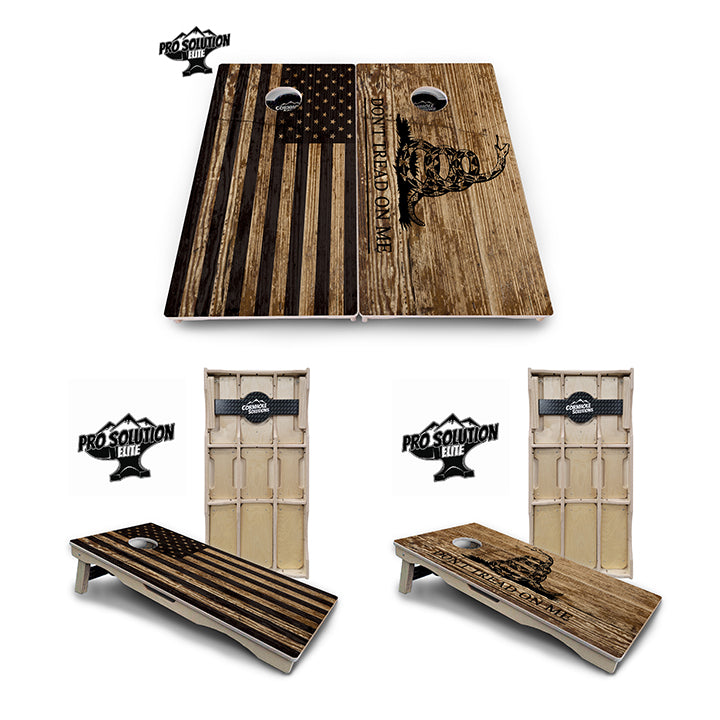 Pro Solution Elite - Wood DTOM & Wood Flag Design Options - Professional Tournament Cornhole Boards 3/4" Baltic Birch - Zero Bounce Zero Movement Vertical Interlocking Braces for Extra Weight & Stability +Double Thick Legs +Airmail Blocker